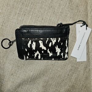 Aimee Kestenberg Black and White ID Card CaseW/ Keychain, Zip Closure & Pockets